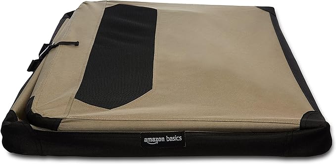Amazon Basics Portable Folding Soft Dog Crate for Cat, Dog, Rabbit, Double Door with Mesh Ventilation, Collapsible, Easy to Set Up, Large 36" x 24" x 24", Tan
