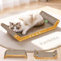 Large Cat Scratching Cardboard Pad, 24" Indoor Horizontal Corrugated Scratcher Bed with Interactive Ball Track, 2-in-1 Reversible Activity Board Lounger for Kitten Claws, Strong High Density