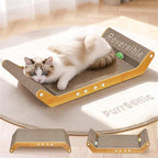Large Cat Scratching Cardboard Pad, 24" Indoor Horizontal Corrugated Scratcher Bed with Interactive Ball Track, 2-in-1 Reversible Activity Board Lounger for Kitten Claws, Strong High Density