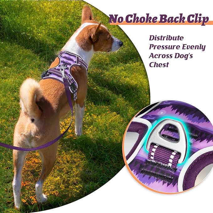 HEELE Dog Harness, No Pull Adjustable Padded Reflective Harness for Small Medium Large Dogs with Handle for Walking Training, Moon Night, XL