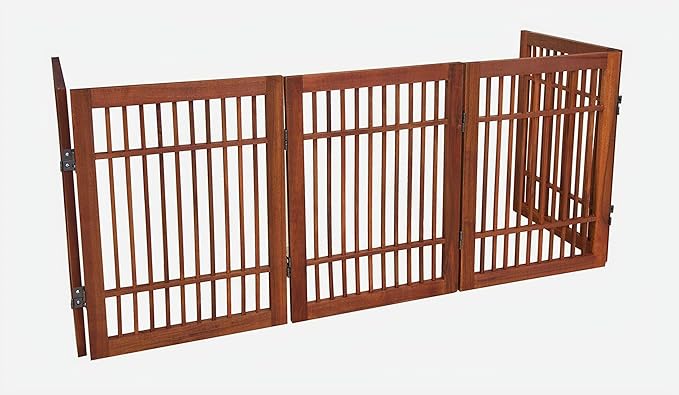 Urnporium Pet Dog Gate Freestanding, Strong Durable Folding Wooden Fence, Portable Acacia Hardwood Safety Barrier for Indoor & Outdoor Use (Brown Pet Gate, 5 Panel 24" Tall)
