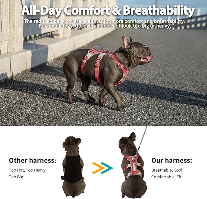 Huntboo Escape Proof Dog Harness, No Pull Reflective Harness with Lift Handle, Adjustable Pet Vest with Front and Back Leash Clips for Small Medium Large Dogs Walking Hiking Training (Red,XL)