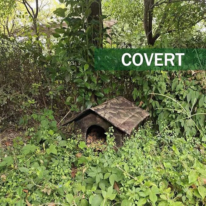 Outdoor/Indoor Faux Woodland Frame Thermal Cat House, Waterproof, Insulated, Concealed, Collapsible, Removable, Easy to Clean. Suitable for Felines or Small Dogs(L)