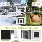 4-Tier Outdoor Cat House for Multiple Cats, Weatherproof Wood Catio Cat Tree Tower, Feral Cat Shelter Outside Enclosure with Balcony, Scratching Post, Ramps & Escape Flap Doors (White)