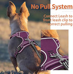 HEELE Dog Harness for Large Dogs No Pull Dog Vest Harness for Large Dog with Soft Padded Handle Reflective for Outdoor Training, Purple(Matching Trim), L