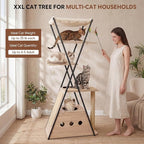 71" Modern Wood Cat Tree for Large Cats - Heavy Duty Tall Cat Tower for Indoor Cats, Multi-Level Cat Furniture with Spacious Condo, Large Perch, Scratching Posts & Hammock(Washed Grey)