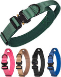 Tactical Dog Collar for Medium Large Dogs, Heavy Duty Dog Collars with Handle, Metal Buckle Dog Training Collar, Thick Military Large Dog Collar for Male. (M, Green)