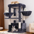 Hey-brother Cat Tree Tower with Extra Large Platform, Spacious Condo, 2 Cozy Hammocks, Self-Grooming Brush, Sisal Scratching Posts for Big Indoor Adult, Maine Coon, 35.4 Inches, Smoky Gray MPJ060G