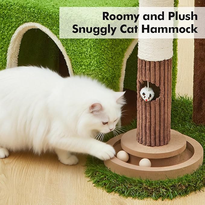 Cat Tree Tower with Large Cat House,Three Platforms Jumping and Sleeping for Cats Multi-Functional for Kittens and Adult Cats (Green)