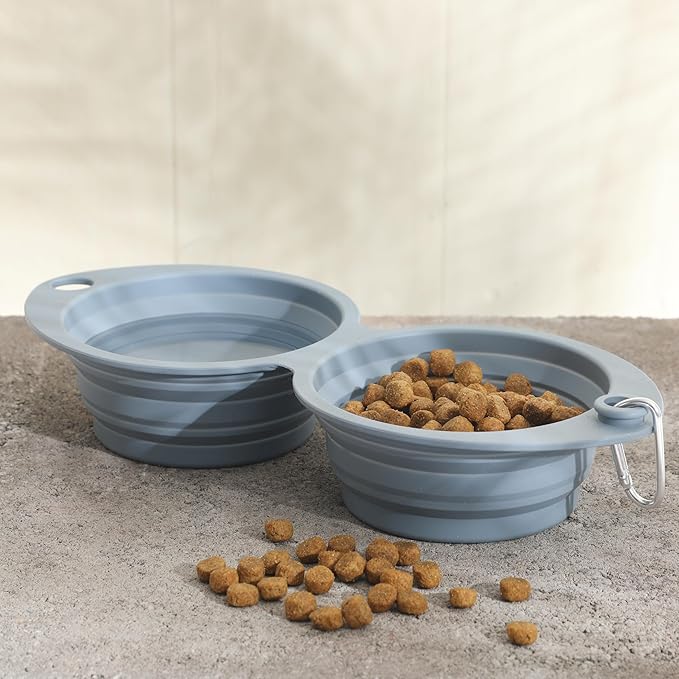 Gibson Home WanderHound 11.8 Inch Collapsible Double Silicone Pet Bowl Set with Carabiner Clip – BPA-Free, Dishwasher Safe, Foldable Food & Water Travel Bowls for Dogs – Hiking, Camping & Everyday Use