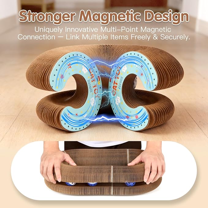 2Pack Extensible Extensible Cat Scratcher Cardboard Toy | Magic Accordion Scratching Pad with Bell Ball - Foldable & Reversible Interactive Kitty Play for Indoor Cats