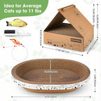 4-Piece Cardboard Cat Scratcher Bed Set with House, 2 Nest-Like Oval Cat Lounger Bowls (17"), Durable Corrugated Scratch Pads with Bonus Toys, All-in-One Cat Scratch Box for Indoor Cats Grinding Claws