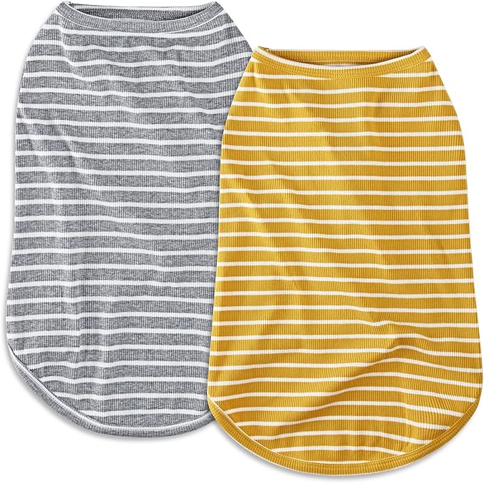 Koneseve Dog Shirt Vest Lightweight Stretchy Dog T-Shirts Soft Cool Shirts Sleeveless Stripe Vests Breathable Clothes for Puppy Kitty Cats Small Medium Large Dogs 2 Pack Yellow + Light Grey [ 3XL ]