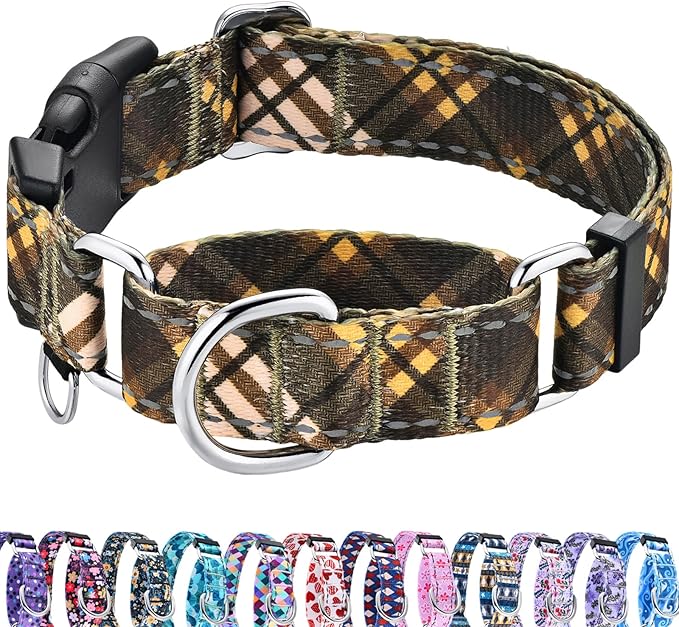 Fall Reflective Martingale Collar for Dogs with Quick Release Buckle Autumn Dog Collars (Brown Plaid, Medium)