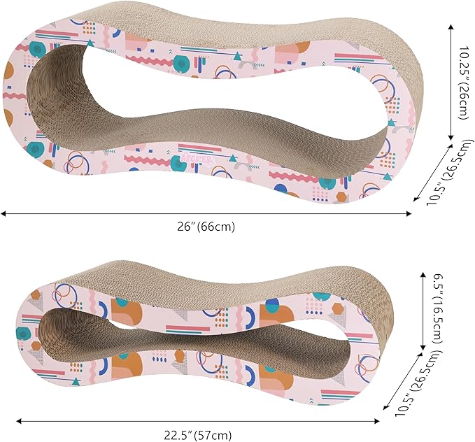 CSR1014D Suvi 26" Modern Cardboard Infinity 2-in-1 Lounge Bed Cat Scratcher with Catnip, Pattern Party