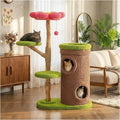PETEPELA Modern Cat Tree for Indoor Cats Large Adult w/Flower Perch, 53.5" Flower Cat Tower with Solid Wood Scratching Post & Cozy Condos, Forest Cat House for Multi-Cat Household