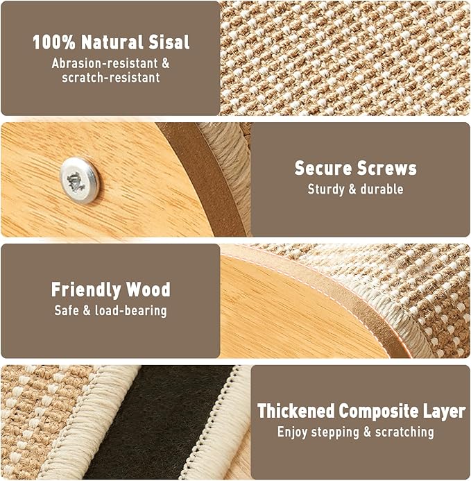 Sisal Cat Scratcher Bed for Indoor Cats, Hammock for Scratching Pad Cat, Extra-Large Sisal Scratching Post Furniture for Cat Lounger & Sleep & Scratch, 60 x 52 x 20cm
