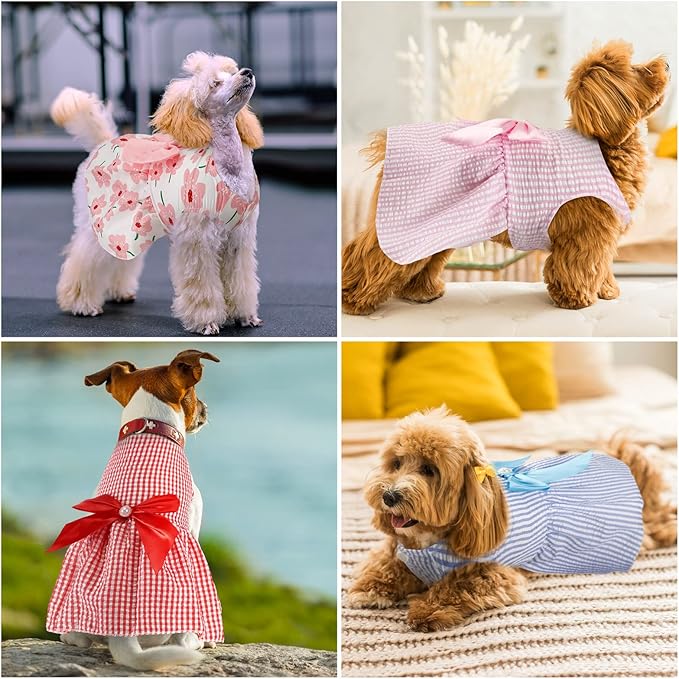 Sanwuta 8 Pieces Dog Bowknot Dresses Puppy Clothes Outfits Princess Dresses Soft Lightweight Summer Fruit Floral Pattern Pet Skirts for Girl Puppy(Cute,X-Large)