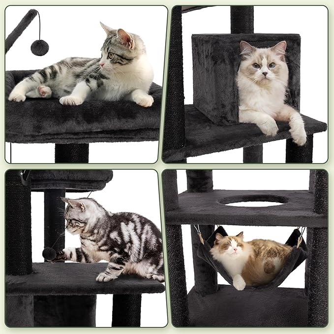 KAMABOKO Gothic Cat Tree, 73.6in Black Cat Tower with Coffin Bed, Big Tall Cat Condo with Sisal Scratching Posts, Scratching Ramp and Comfort Basket for Indoor Cats