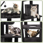 KAMABOKO Gothic Cat Tree, 73.6in Black Cat Tower with Coffin Bed, Big Tall Cat Condo with Sisal Scratching Posts, Scratching Ramp and Comfort Basket for Indoor Cats