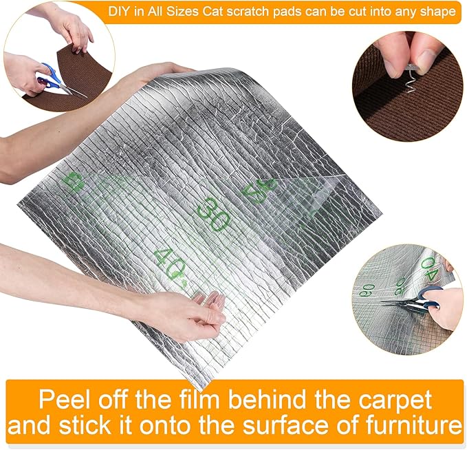 Large Cat Scratching Mat, 118"x15.8" Self-Adhesive Scratch Furniture Protector, Trimmable DIY Wall Climbing Carpet, Couch Protector, Scratching Pad Replacement (Brown, 118"x15.8")