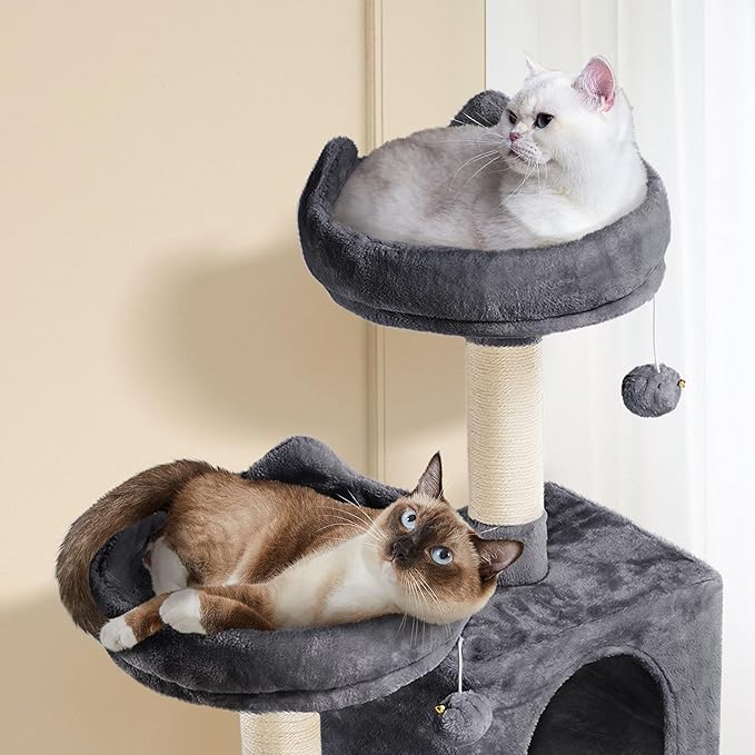 Topeakmart 62.2 inches Cat Tree with Double Condos, Scratching Posts & Hammock, Kitty Activity Tree Center Kitten Play House, Dark Gray