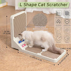 Cat Scratcher Cat Scratch Pad L Shape Wall Mounted Dual Use (Vert/Horiz) Kitten Bunifa Scratching Card Board Vertical Post with Ball Toys Feathers,Protecting Furniture Core is Replaceable Large White