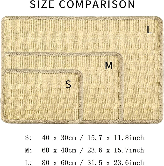 Generic Cat Scratcher Mat & Pad - Natural Sisal Cat Scratch Blanket with Tapes, Corner Scratching Pad, Furniture Couch Carpets Protector (M, 23.6 x 15.7 Inch / 1 Pack)