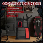 42" Gothic Cat Tree with Cat Condo for Indoor Cats, Halloween Cat Tower with Branch Shaped Scratching Post, Scratching Ladder & Spider Toy - Red & Black Themed Cat Furniture for Large Cats