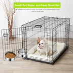 2 Pcs Small Pet Dog Food Water Bowl for Cage Stainless Steel Non-Spill Kennel Hanging Cats Pets Bowls with Clamp Holder Crate Feeder Dish for Small Dogs Pets (4.7x1.9'' & 3.9x1.7'')