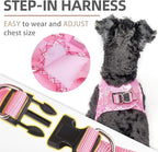 PUPTECK Dog Harness and Leash Set for Small Medium Dogs No Pull Step-in Soft Mesh Puppy Cat Vest Harnesses Reflective at Night, Pink L