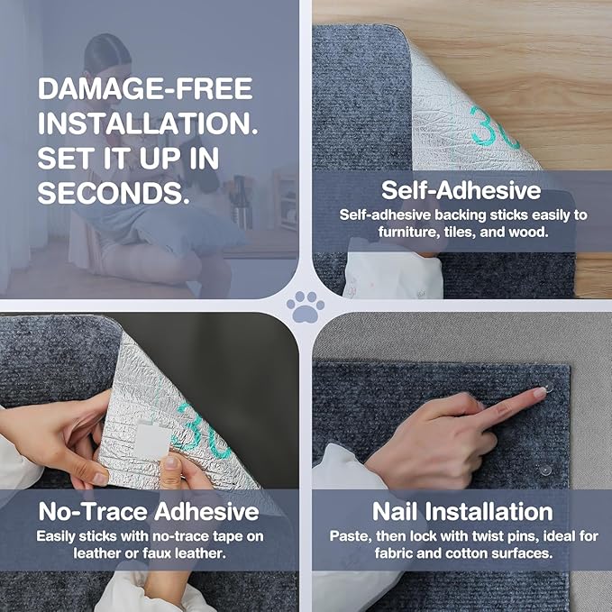 157.5" x 15.8" Cat Scratch Furniteure Protector, Trimmable Self-Adhesive Couch Protector from Cat Claws, Cat Scratching Mat Carpet, DIY Cat Scratch Pads Replacement, 2 Pack (Dark Grey)