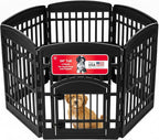IRIS USA Dog Playpen with Door, 34” 6 Panel Pet Exercise Pen – Indoor Outdoor Puppy Play Pen, Portable Plastic Pet Fence for Small Medium Dogs, Foldable 44” x 63” x 34”, Black