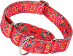 Martingale Collar for Dogs 1.5 inch Wide,Red Floral No Pull Heavy Duty Dog Collar for Medium Large Extra Large Dogs L