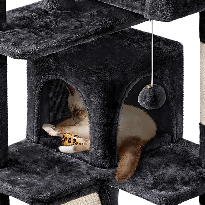 Yaheetech Cat Tree, 57 inches Cat Tower with Double Condo, Scratching Board and Basket, Cat Furniture for Indoor Cats Kitten- Black