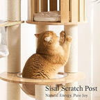 797Audio Wood Modern Cat Tree, 61.5" Cat Tower with Sisal Scratching Posts, Cat Condo, Capsule,Hamnock and Spinner Toy, Solid Wooden Aesthetic Multi-Level Cat Climbing Tree for Adult Indoor Cats-White