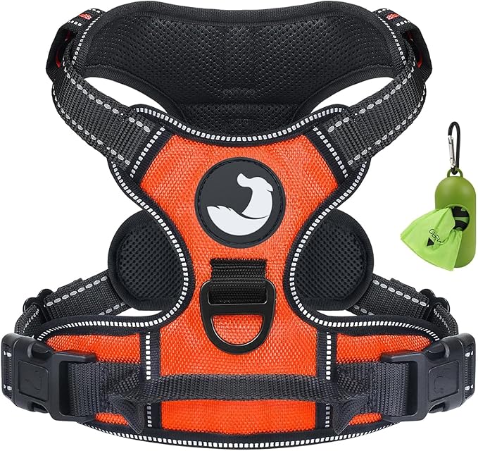 Joytale No Pull Dog Harness for Large Dogs, Reflective Pet Vest with Front Clip, Adjustable Soft Padded Harnesses with Easy Control Handle for Training and Walking, Orange, L