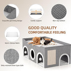 All-in-1 Extra-Wide Cat House for Indoor, Multi Cats Puppy Family, Large Cat Cave for Pet House with Fluffy Ball Hanging and Scratch Pad, Foldable Dog Hideaway