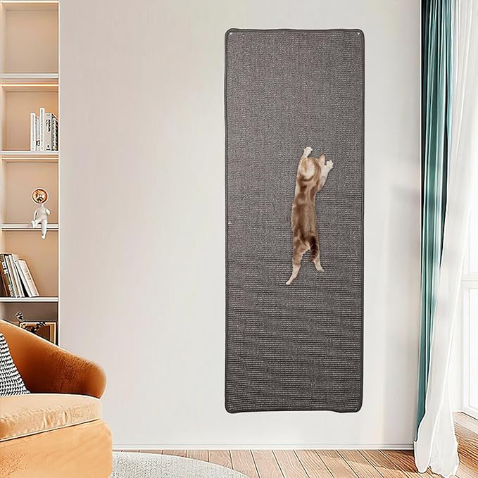Extra Large Cat Wall Climbing Carpet, 67"X 24" Thickened &Tall Cat Scratch Pad with 8 Nails, Door Hanging Sisal Pet Scratcher Mat for Furniture Couch Sofa Protector(Grey)