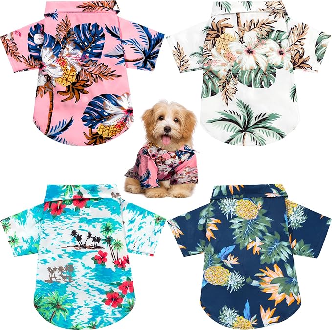 Weewooday 4 Pieces Small Pet Summer T-Shirts Hawaii Style Floral Pet Dog Shirt Breathable Cool Clothes Beach Seaside Puppy Sweatshirt for Puppy(Floral Style,Small)