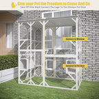 ROOMTEC Outdoor Catio with Roof 71.3" Height Large Wooden Cat Enclosure with 3 Jumping Platforms and 2 Napping Houses Cat Cage for Cat Activity (White)