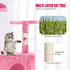 24/7 Shop at Home Court 70 inch Multi-Level Cute Cat Tree Tower with Dangling Ball and Scratching Posts for Indoor Cats Adults, Kitten Supplies, Pet House, Pink