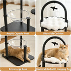 34" Modern Cat Tree Furniture, Minimalist Metal Frame Cat Tower with Wood Platforms, Washable Cushion & Scratching Post, Stylish Cat Condo for Indoor Cats, Classic Black