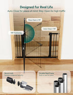 Babelio Metal Auto Close Baby Gate PressGuard P7, 29-48" Wide 30" Tall Extra Wide Pet Gate for The House and Doorways, Pressure Mounted Walk Thru Child Gate with Door, Black