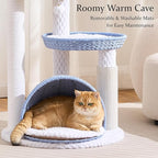 Wood Modern Cat Tree for Large Cat, 46" Tall Cat Tower with Scratching Posts, Cat Condo, Aesthetic Multi-Level Cat Climbing Tree with Hand-Woven Bed for Adult Indoor Cats-Blue