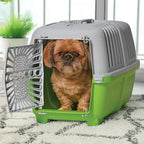 MidWest Homes for Pets Spree Travel Carrier - Hard-Sided Dog & Cat Carrier, Small Pet Travel Crate with Handle, Ventilated Design, Durable Plastic Door, Easy Assembly, 22-Inch, Green