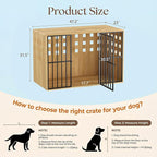 Extra Large Dog Crate Furniture, 47.2 Inches Wooden Dog Crates for Medium & Large, Decorative Kennel Indoor with Lockable Door, Heavy Duty Pet Crate Side Tbale for Living Room, Natural