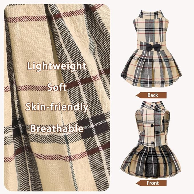 PUPTECK Classic Plaid Dog Dress Cute Puppy Clothes Outfit Medium