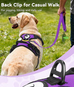 Joytale No Pull Dog Harness Medium Sized Dog, Reflective Pet Vest with Front Clip, Adjustable Soft Padded Harnesses with Easy Control Handle for Training and Walking, Purple, M