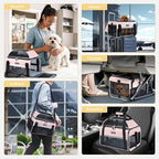 Lekereise Top-Expandable Pet Carrier 17x11x9.5 Inch Alaska Hawaiian Airline Approved Soft Sided Underseat to 12lbs Travel Carriers for Small Cats and Dogs with Locking Safety Zippers Anti-Scratch Mesh